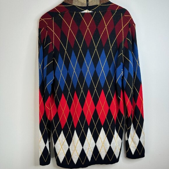 Stilosophy Industry Sweater Mens M/L Argyle Cardigan Wool Made Italy Knit Luxury - Picture 4 of 9